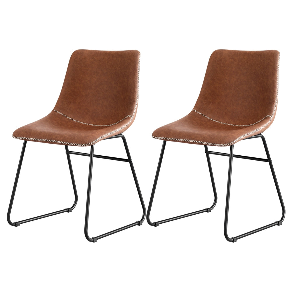 Retro Brown PU Leather Dining Chairs Set of 2