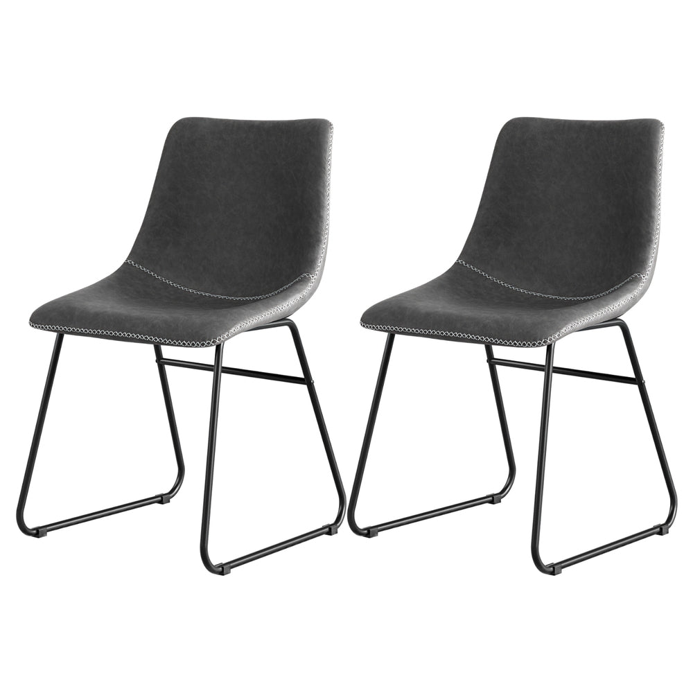 Retro Grey PU Leather Dining Chairs Set of 2