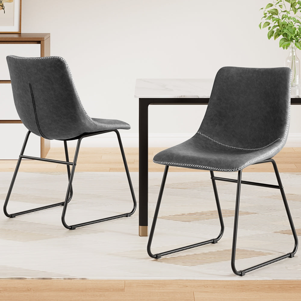 Retro Grey PU Leather Dining Chairs Set of 2