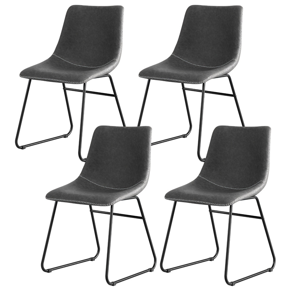 Retro Grey Dining Chairs Set of 4 PU Leather Accent
