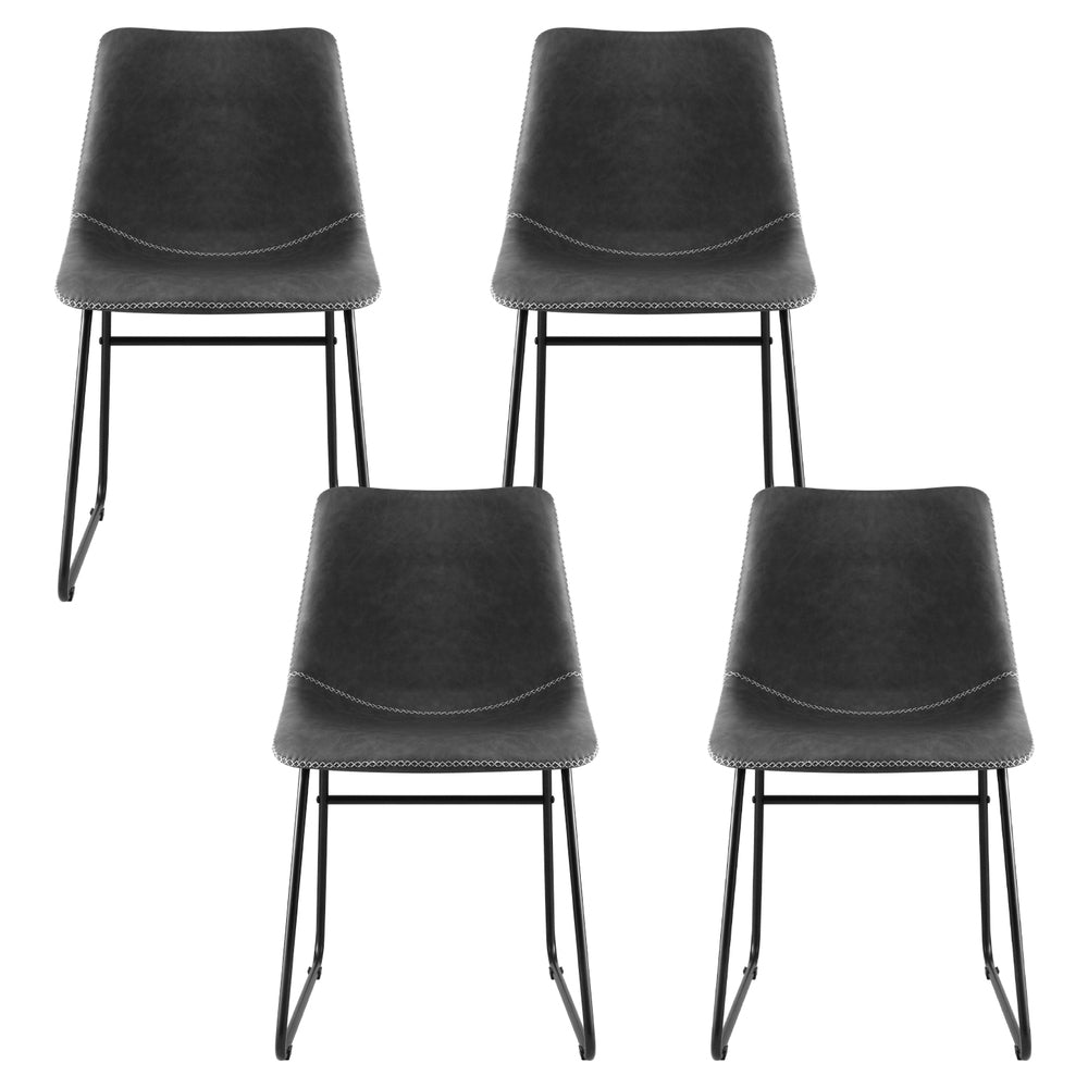 Retro Grey Dining Chairs Set of 4 PU Leather Accent