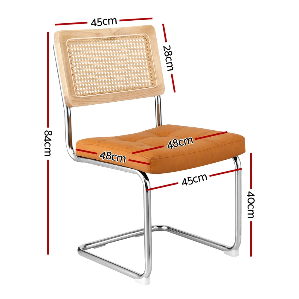 Artiss Dining Chairs Set of 2 PU Leather Rattan Cantilever Brown