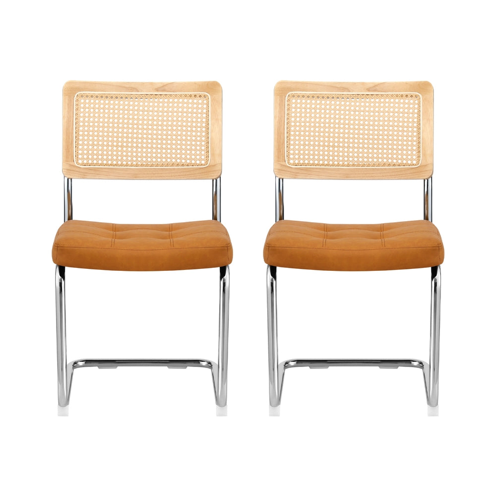 Artiss Dining Chairs Set of 2 PU Leather Rattan Cantilever Brown