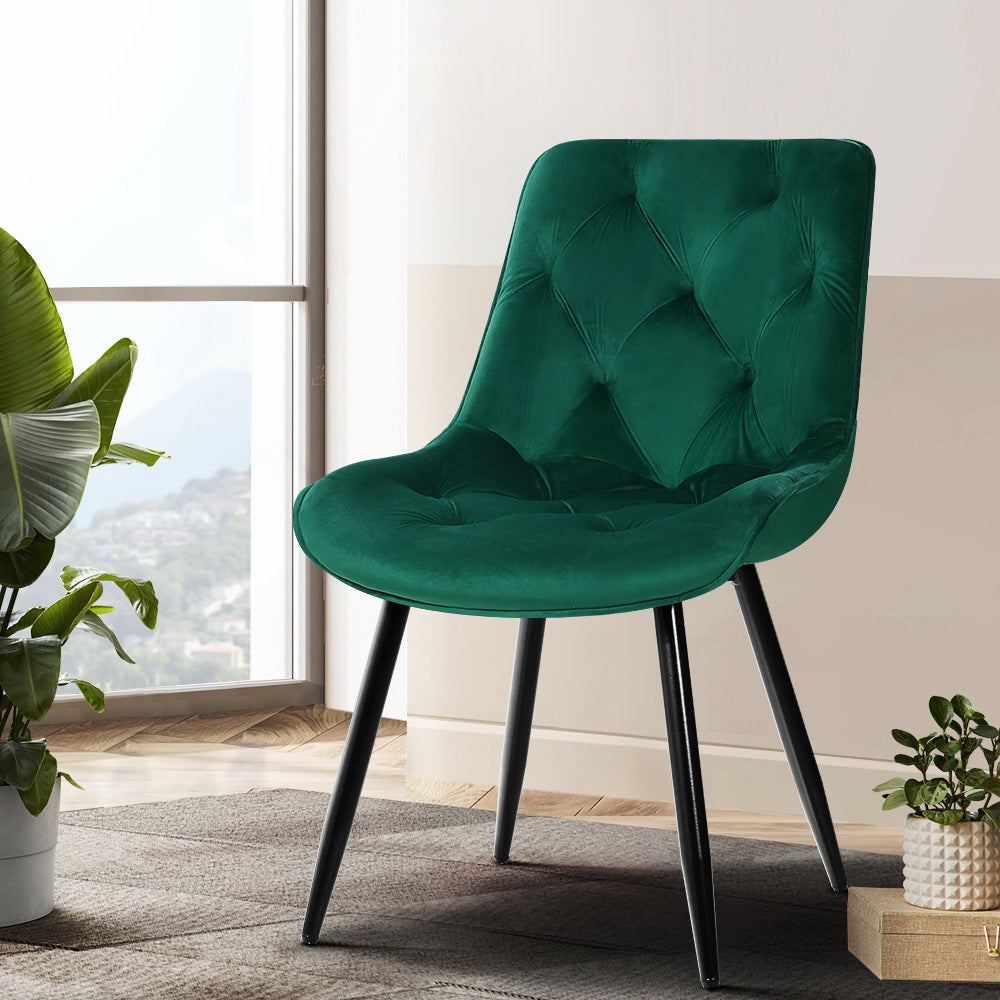 Starlyn Dining Chairs Set of 2 Velvet Diamond Tufted Green