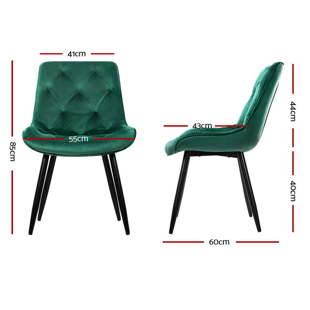 Starlyn Dining Chairs Set of 2 Velvet Diamond Tufted Green