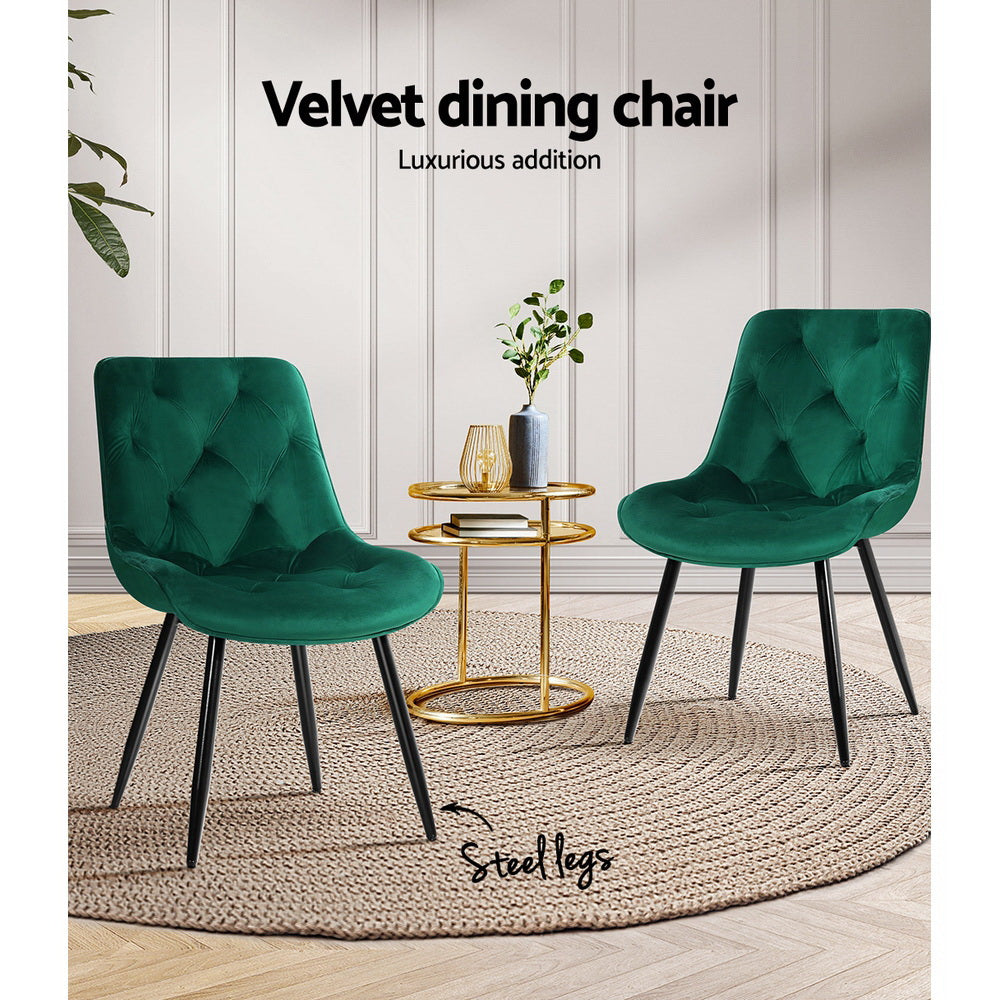 Starlyn Dining Chairs Set of 2 Velvet Diamond Tufted Green