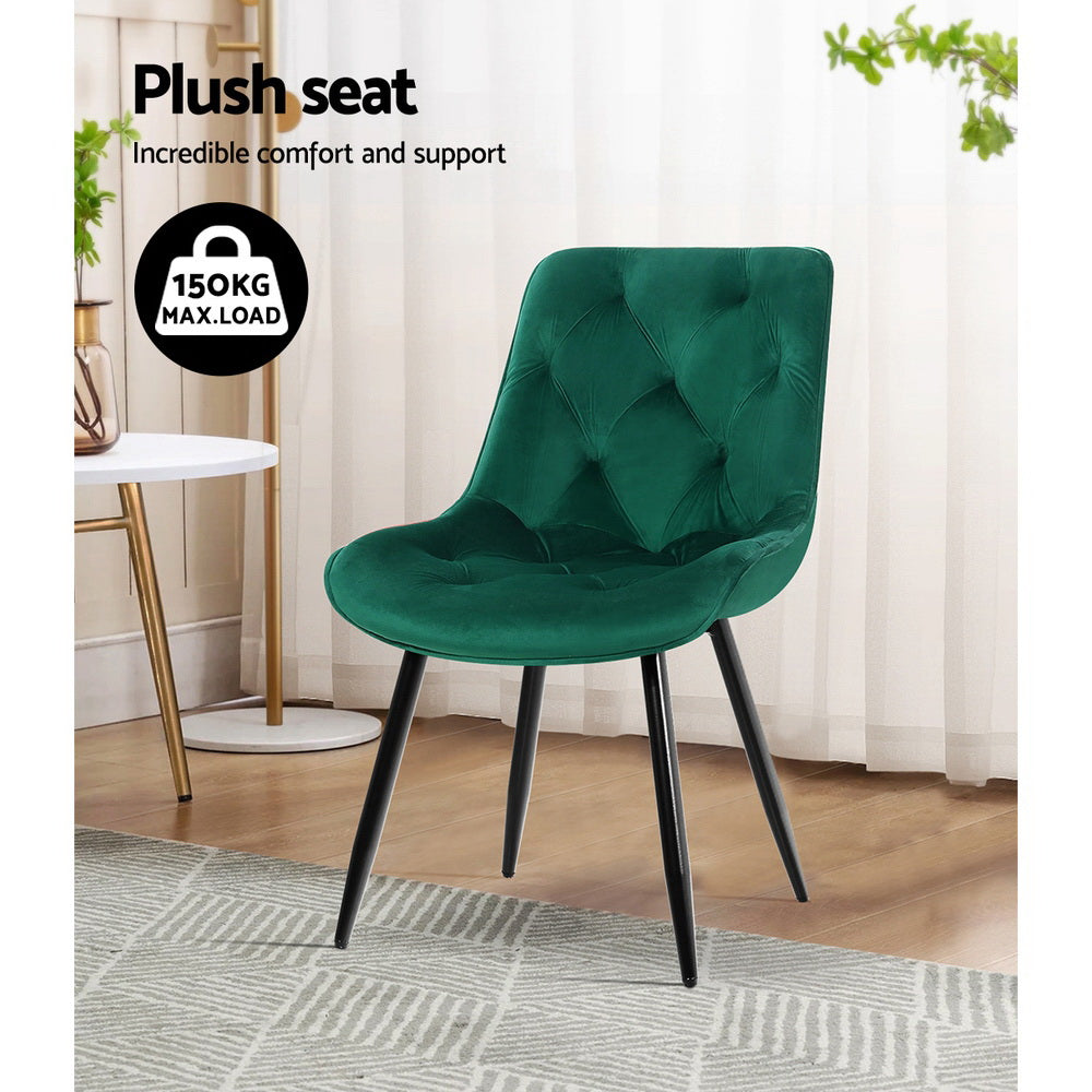Starlyn Dining Chairs Set of 2 Velvet Diamond Tufted Green