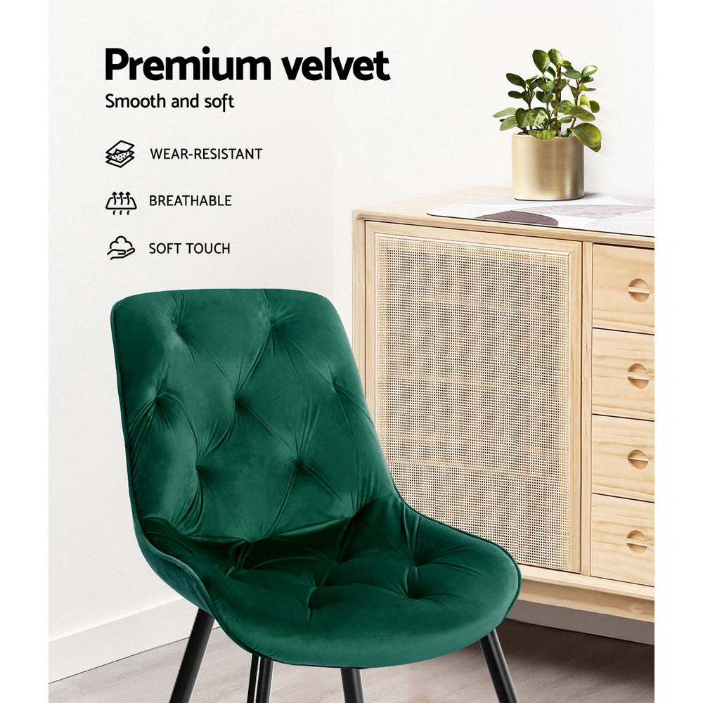 Starlyn Dining Chairs Set of 2 Velvet Diamond Tufted Green