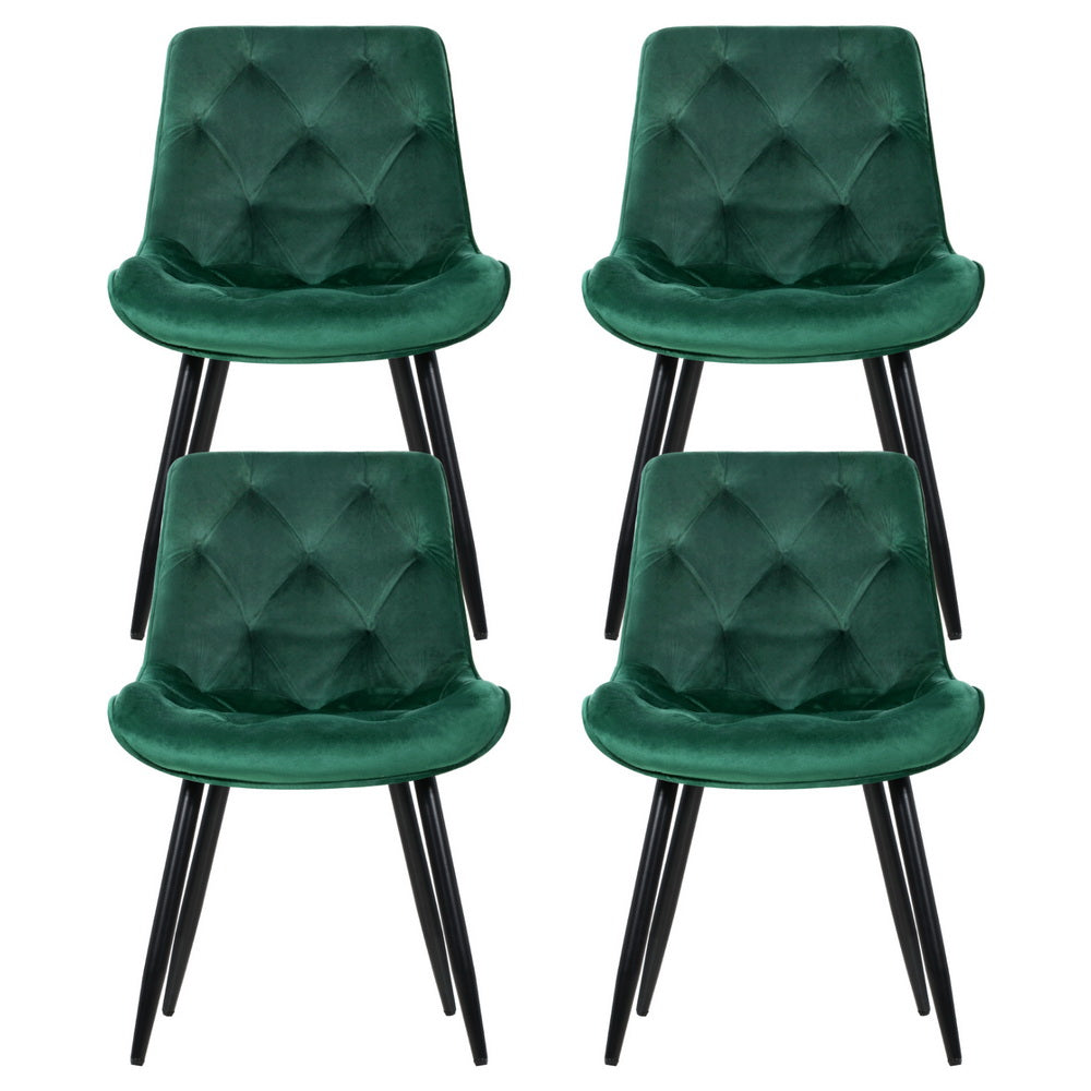 Starlyn Dining Chairs Set of 4 Velvet Diamond Tufted Green