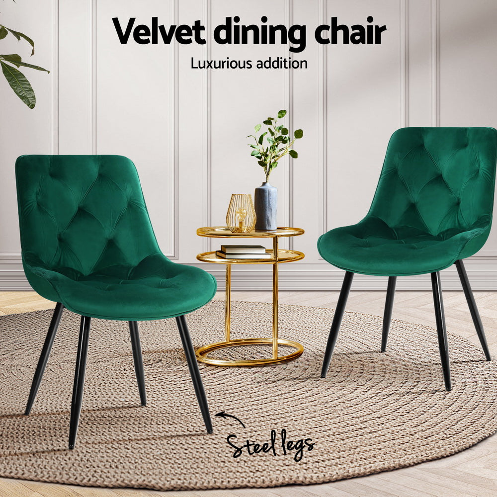 Starlyn Dining Chairs Set of 4 Velvet Diamond Tufted Green