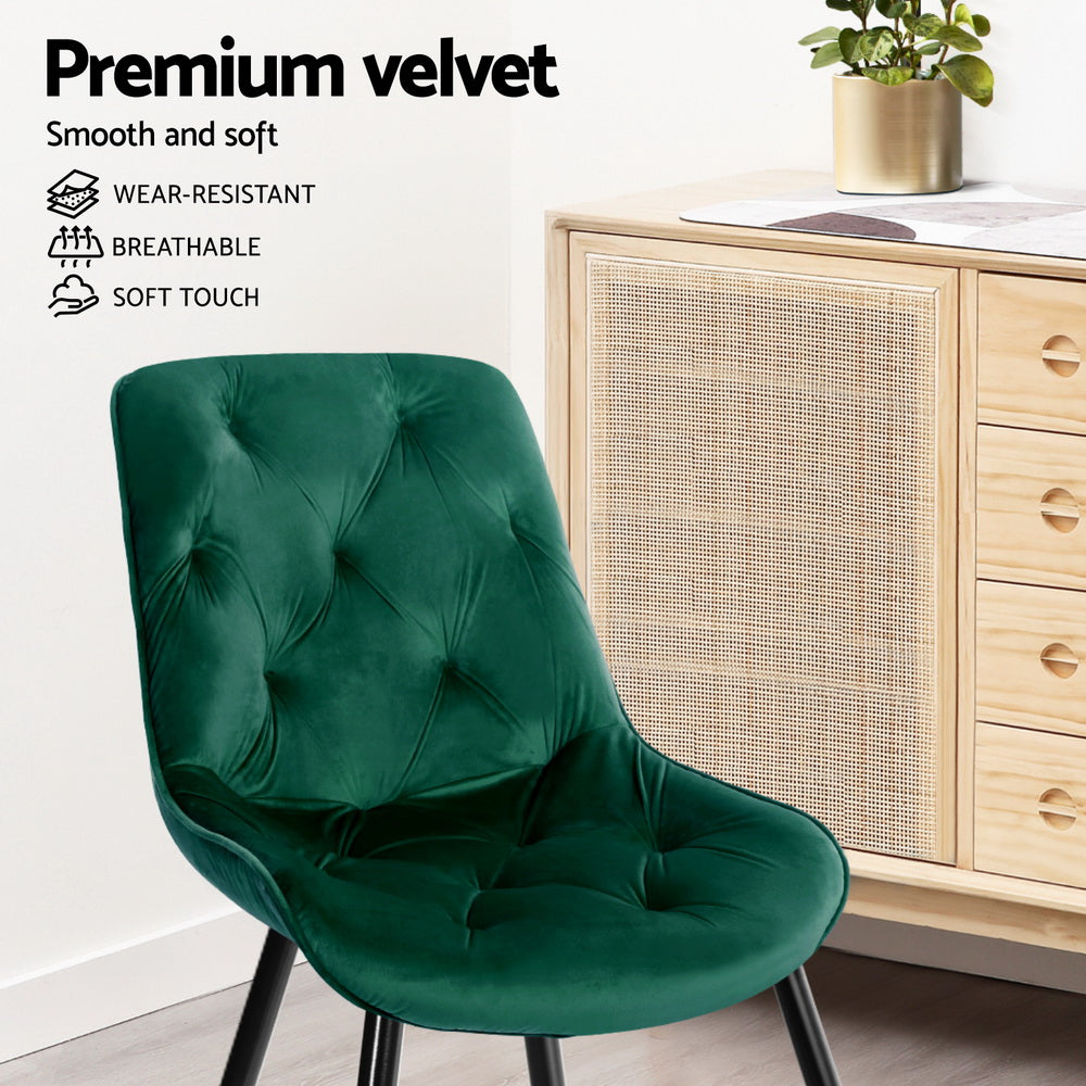 Starlyn Dining Chairs Set of 4 Velvet Diamond Tufted Green