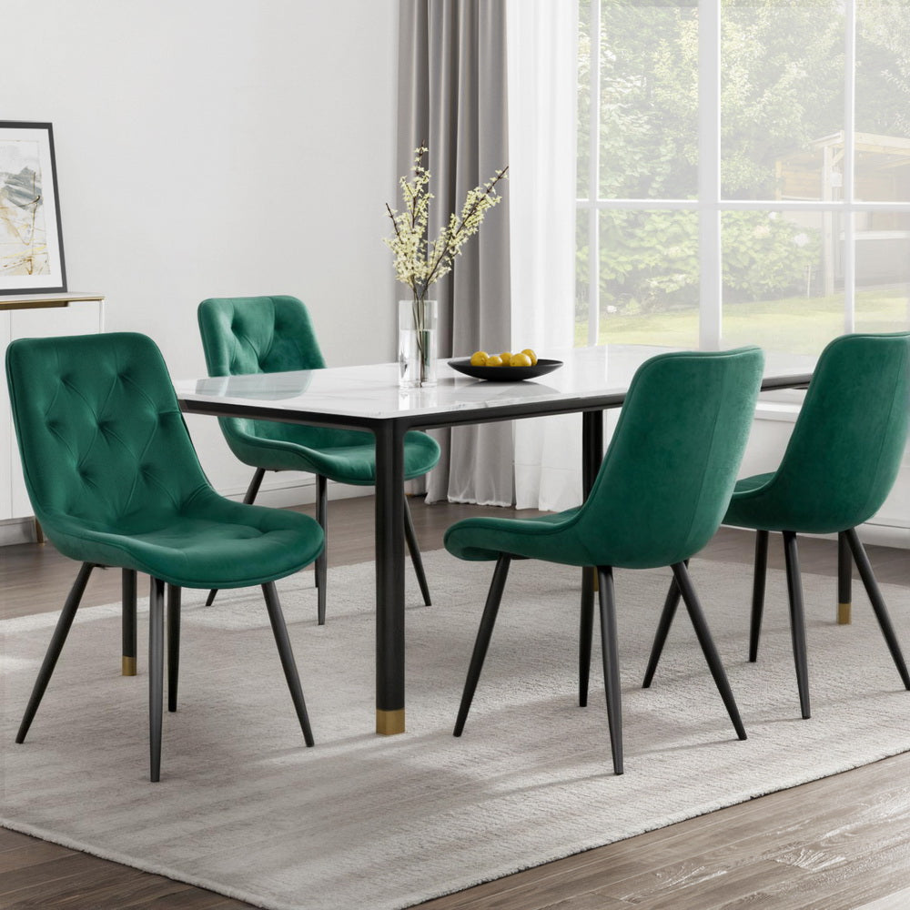 Starlyn Dining Chairs Set of 4 Velvet Diamond Tufted Green