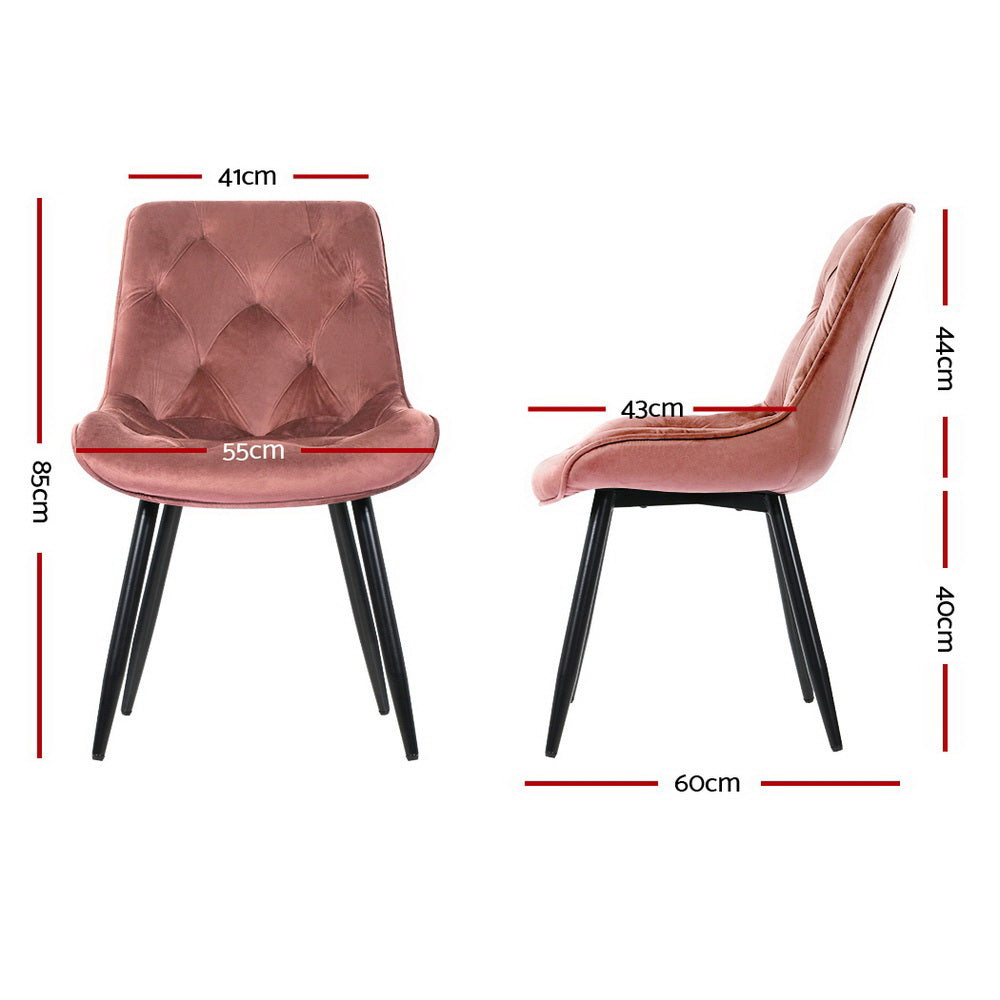 Starlyn Dining Chairs Set of 2 Velvet Diamond Tufted Pink
