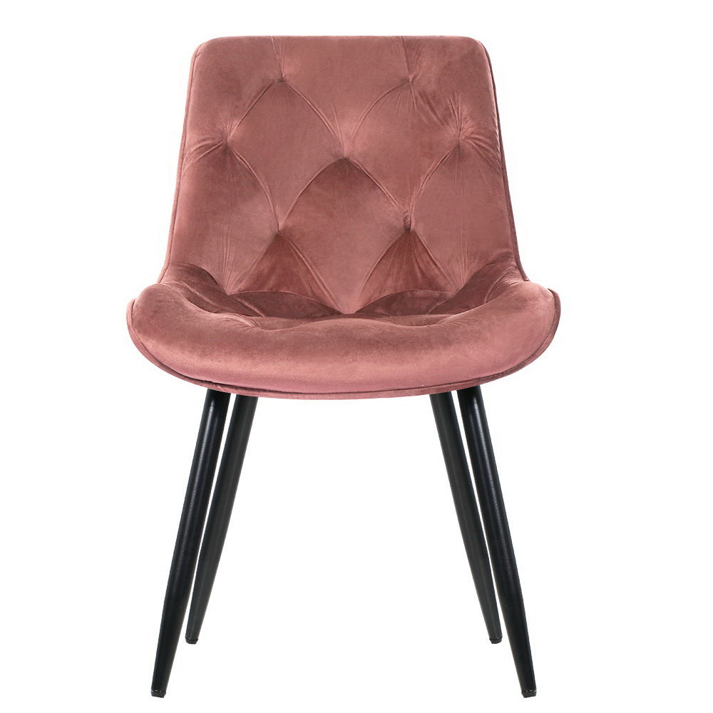 Starlyn Dining Chairs Set of 2 Velvet Diamond Tufted Pink