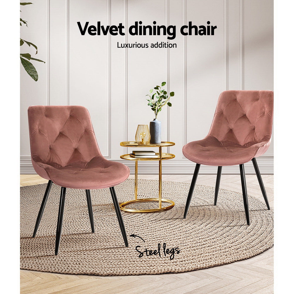 Starlyn Dining Chairs Set of 2 Velvet Diamond Tufted Pink