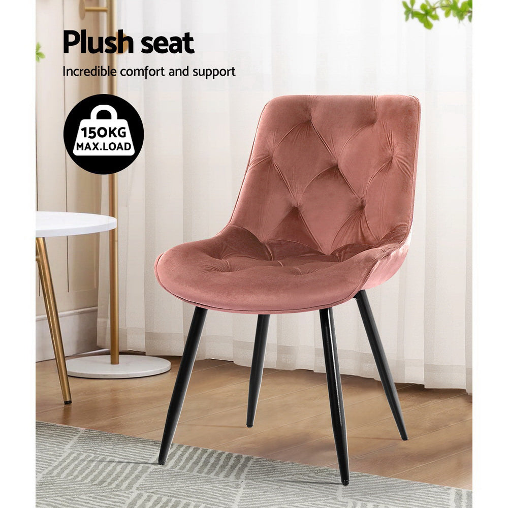 Starlyn Dining Chairs Set of 2 Velvet Diamond Tufted Pink