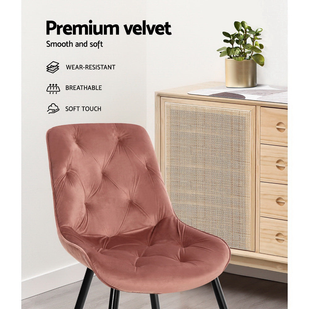 Starlyn Dining Chairs Set of 2 Velvet Diamond Tufted Pink