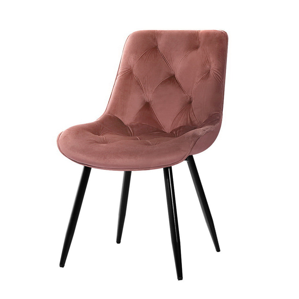 Starlyn Dining Chairs Set of 2 Velvet Diamond Tufted Pink