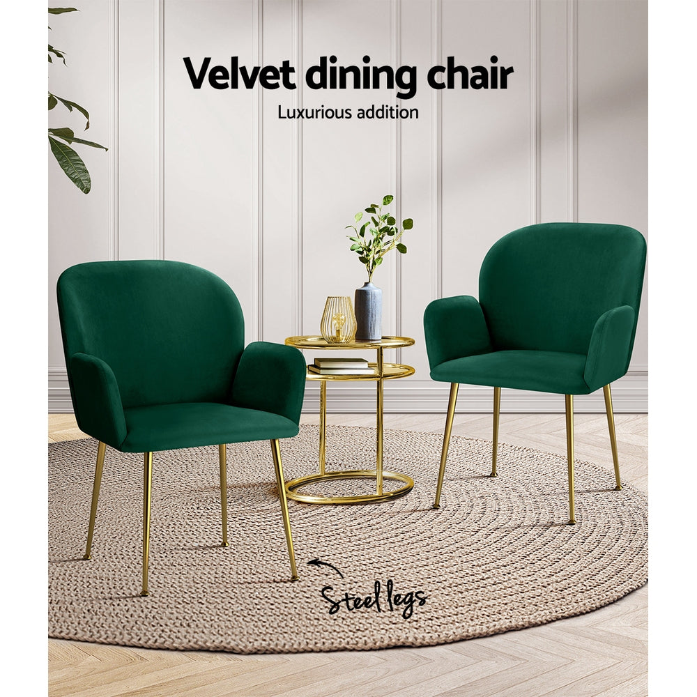 Kynsee Set of 2 Velvet Armchairs Green