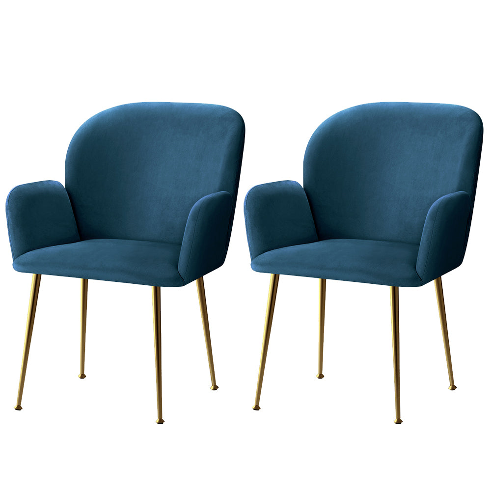 Kynsee Dining Armchairs Set of 2 Velvet Blue