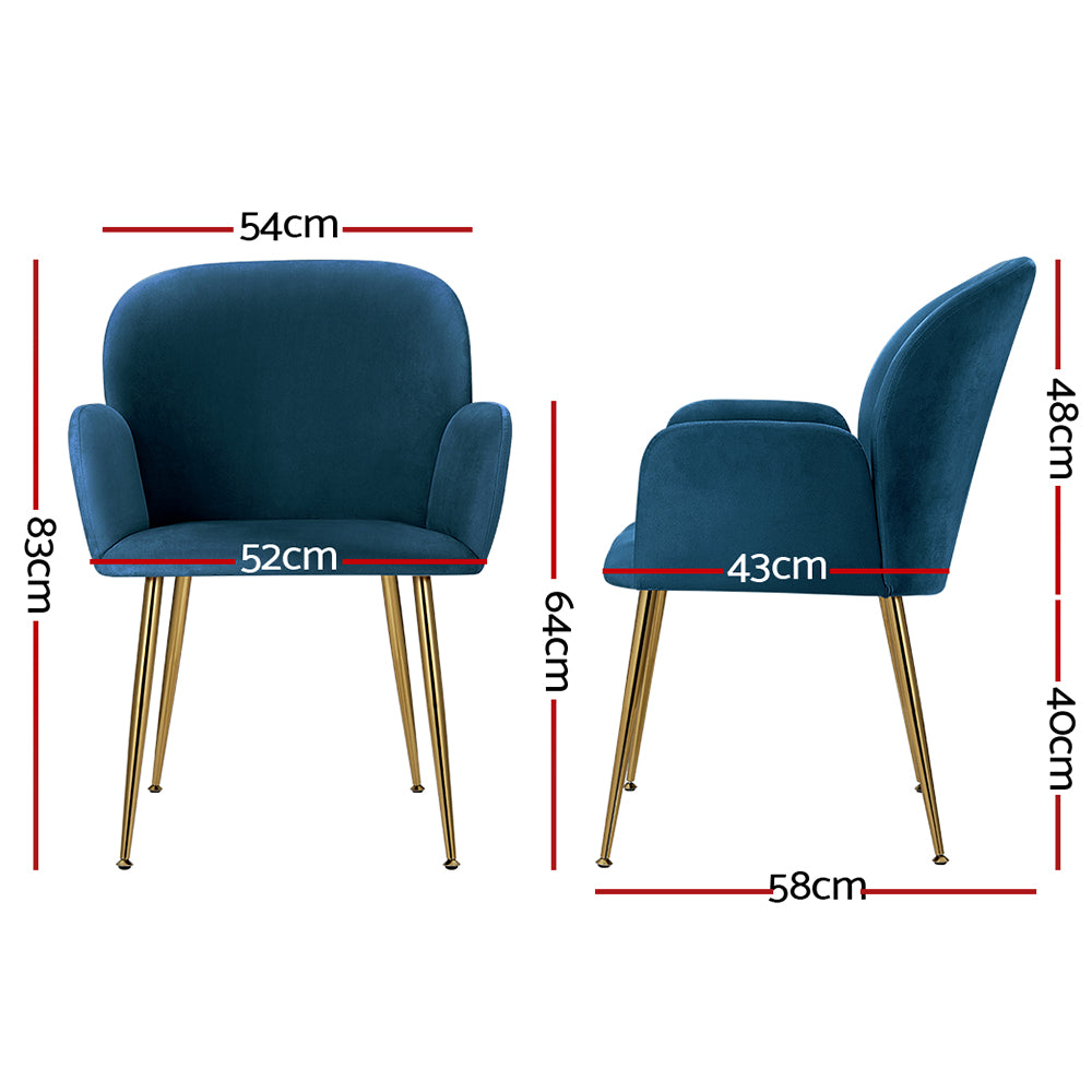 Kynsee Dining Armchairs Set of 2 Velvet Blue