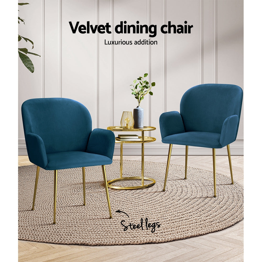 Kynsee Dining Armchairs Set of 2 Velvet Blue