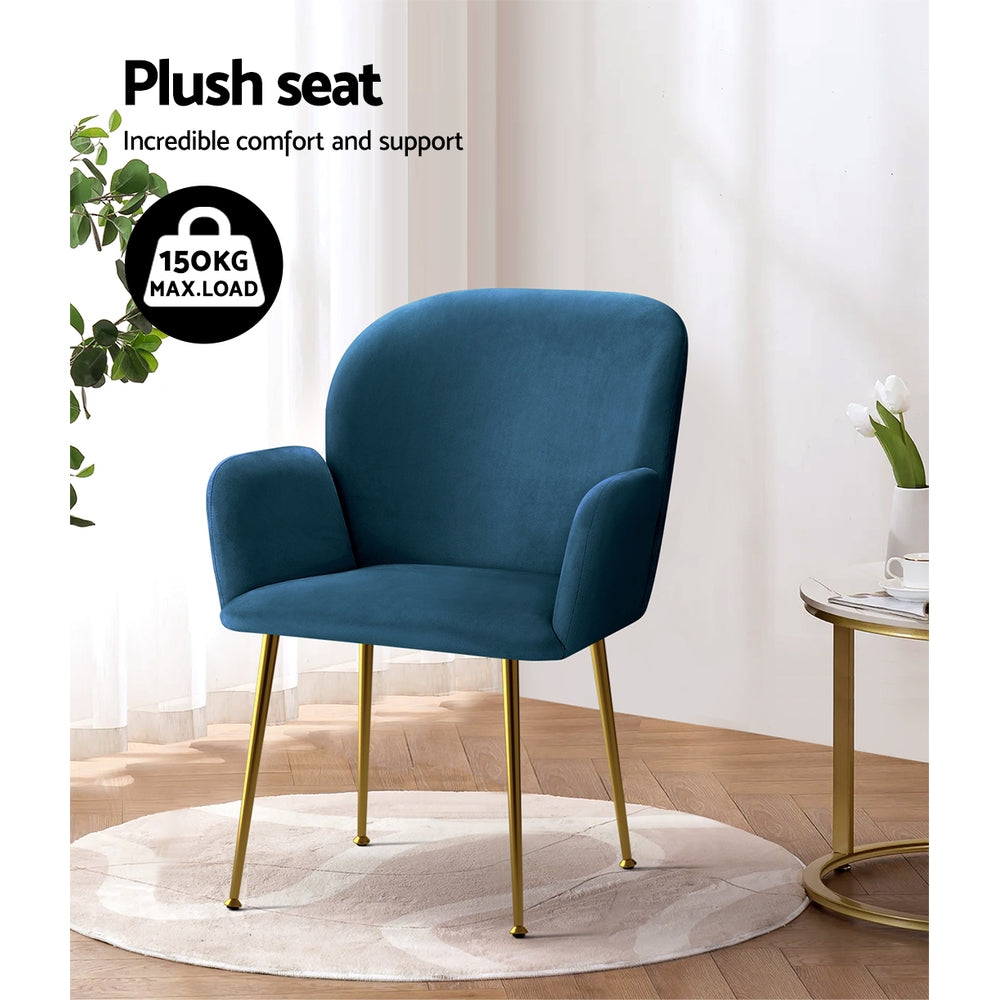 Kynsee Dining Armchairs Set of 2 Velvet Blue