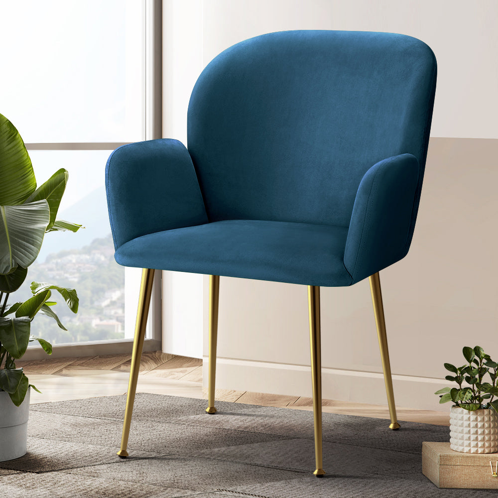 Kynsee Dining Armchairs Set of 2 Velvet Blue
