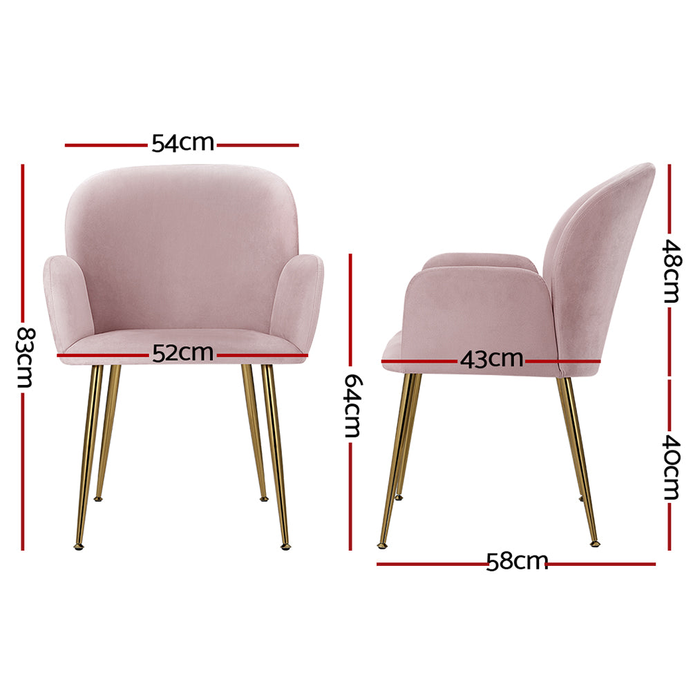 Kynsee Dining Armchairs Set of 2 Velvet Pink