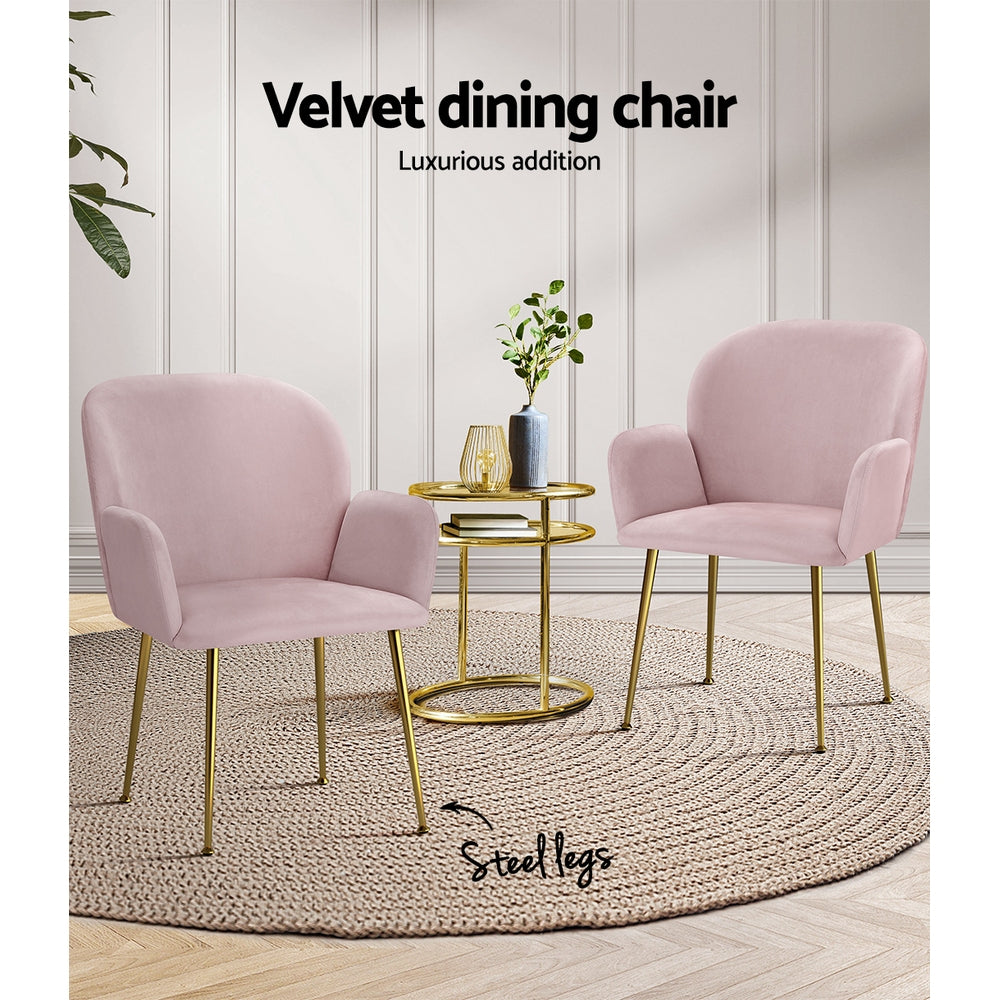 Kynsee Dining Armchairs Set of 2 Velvet Pink