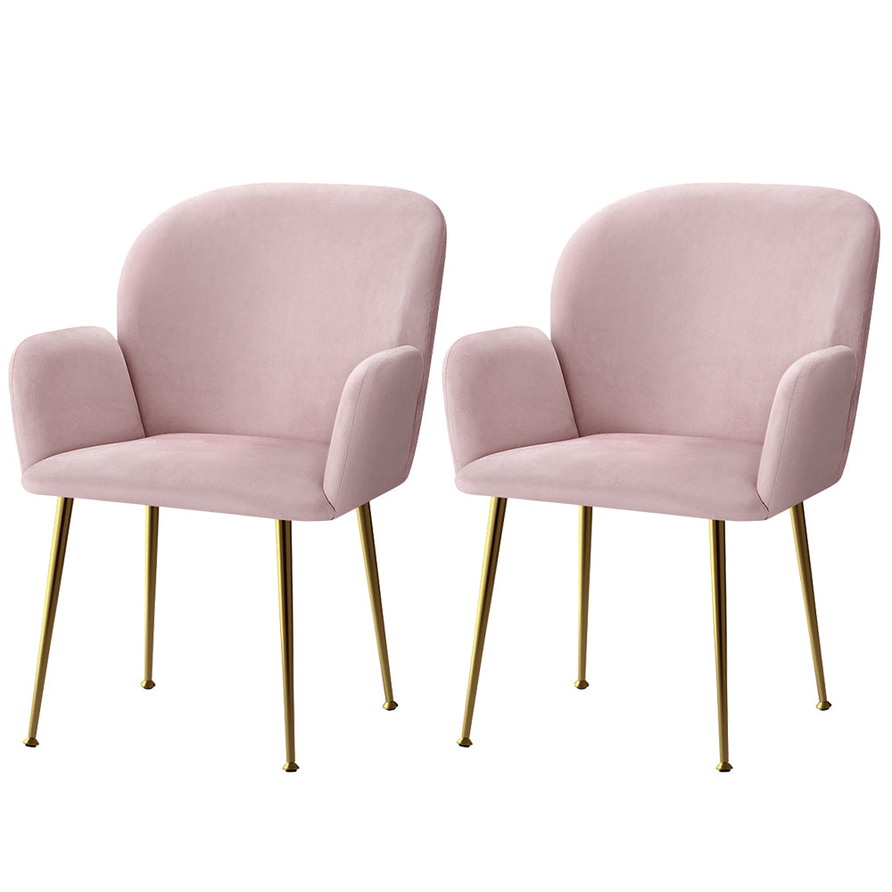 Kynsee Dining Armchairs Set of 2 Velvet Pink