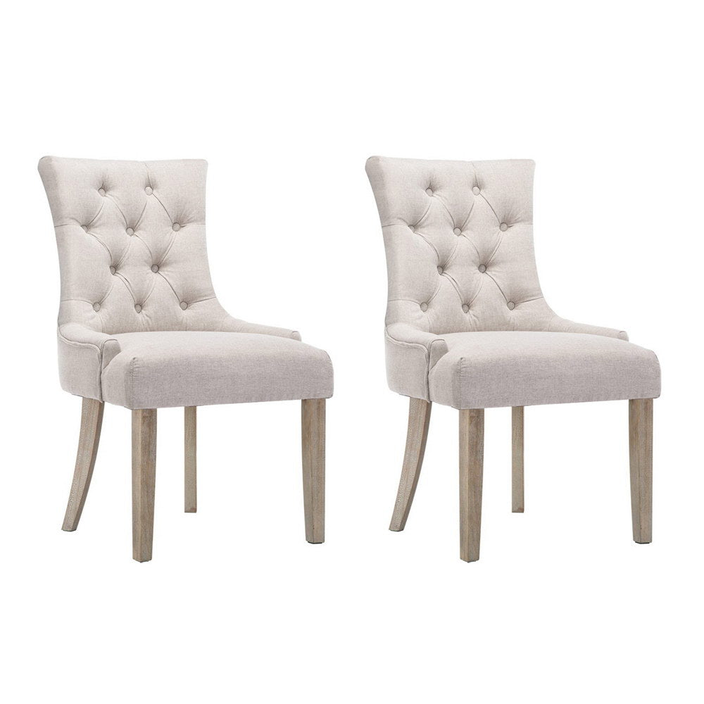 Cayes Set of 2 French Provincial Dining Chairs Linen Beige