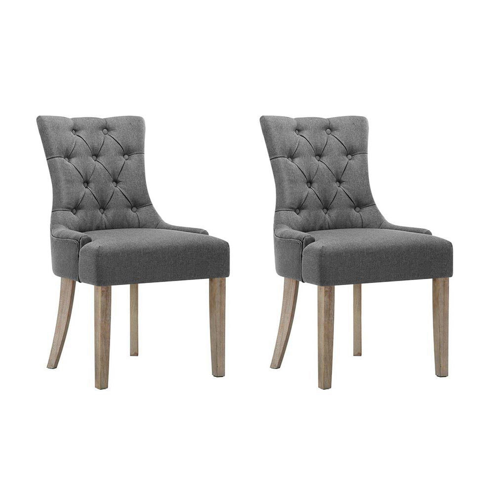 Cayes Set of 2 Dining Chairs French Provincial Linen Grey