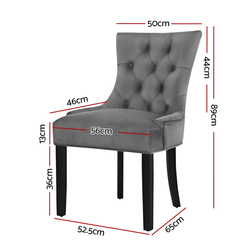 Cayes Set of 2 Velvet Dining Chairs French Provincial Grey