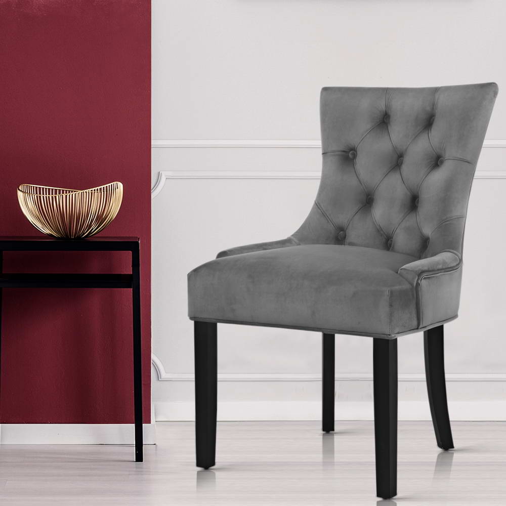 Cayes Set of 2 Velvet Dining Chairs French Provincial Grey