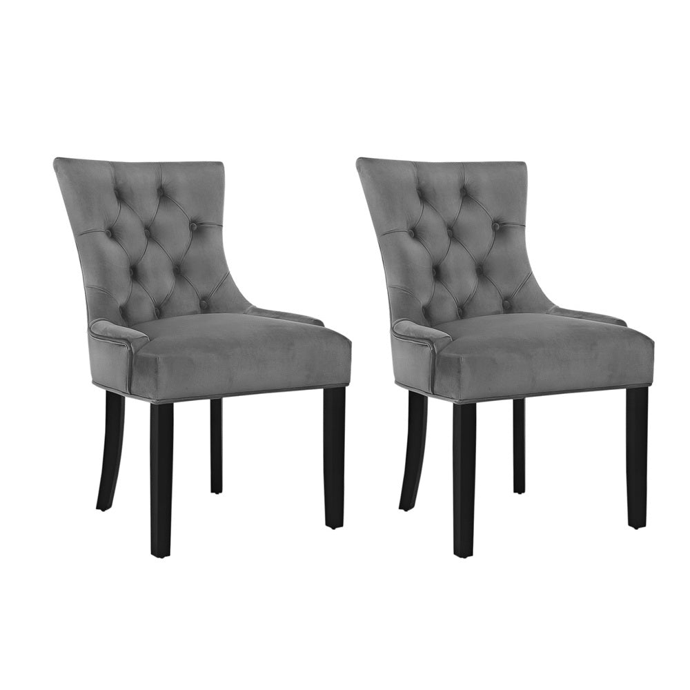 Cayes Set of 2 Velvet Dining Chairs French Provincial Grey