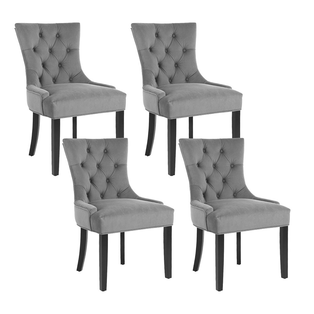 Cayes Set of 4 Velvet Dining Chairs French Provincial Grey