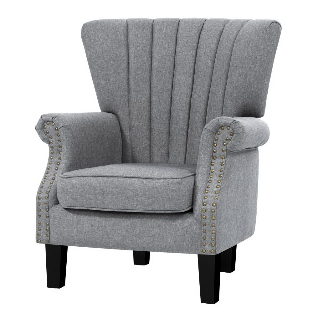 Andrew Wingback Armchair with Grey Faux Linen Upholstery