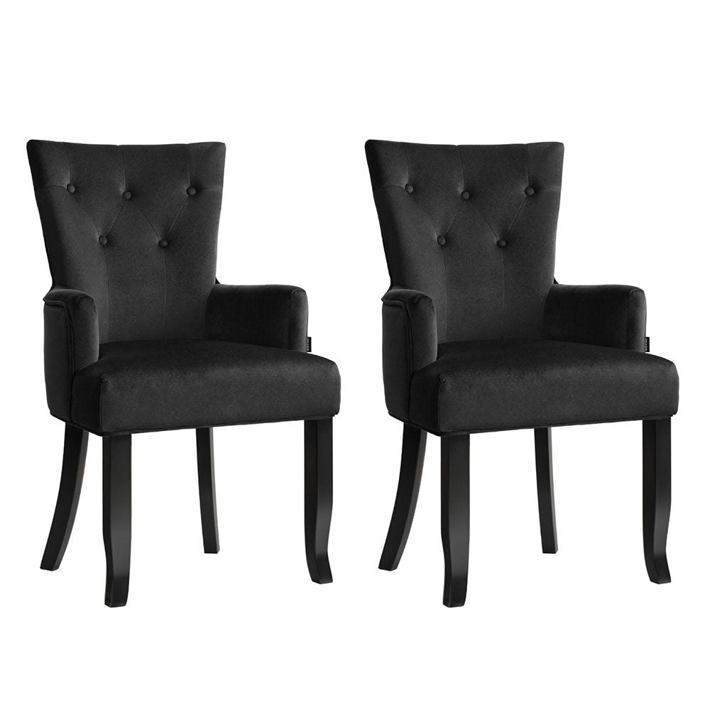 Cayes Velvet Dining Armchairs French Provincial Black (Set of 2)