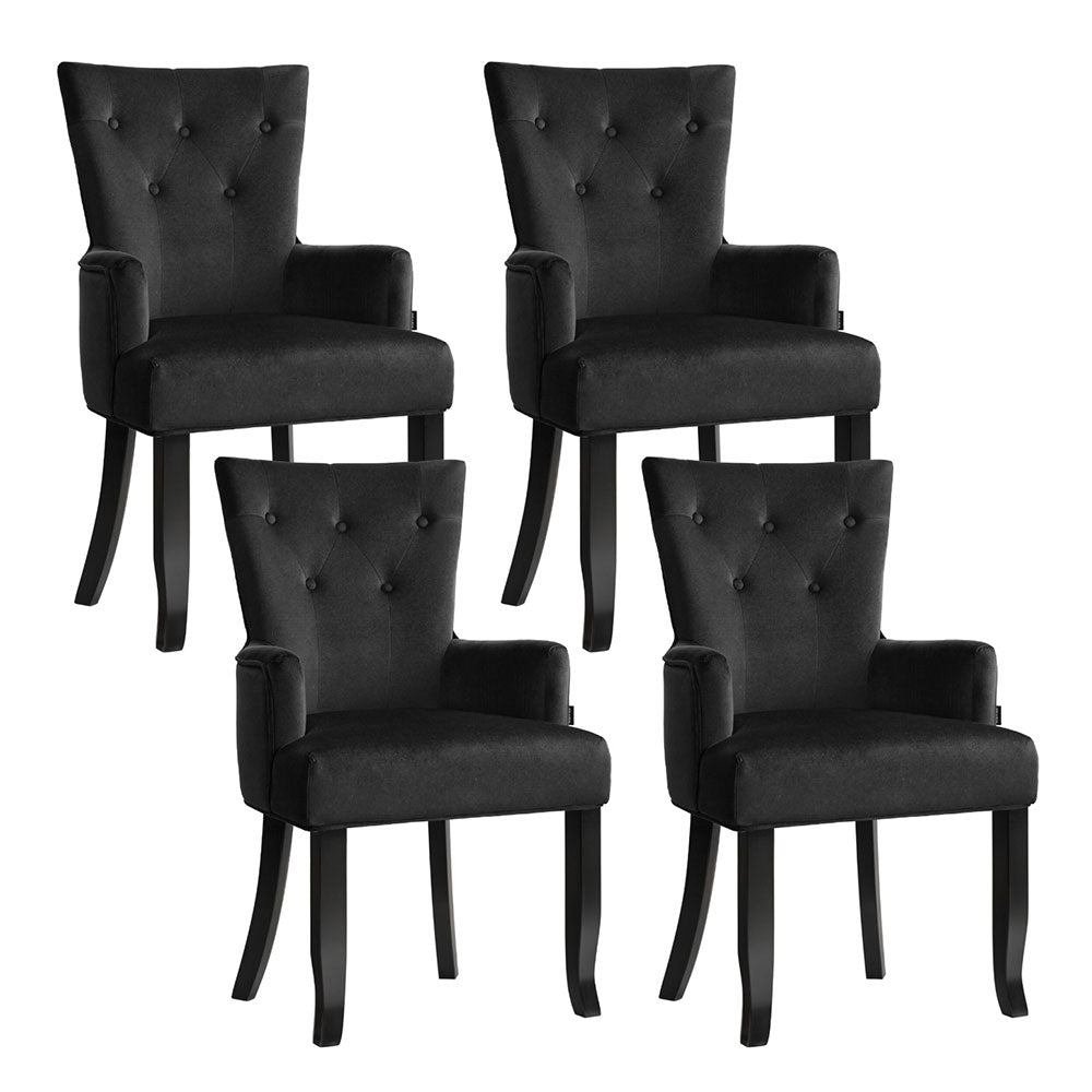 Cayes Velvet Dining Armchairs French Provincial Black Set of 4