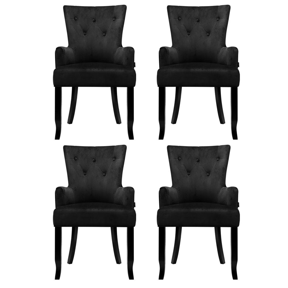 Cayes Velvet Dining Armchairs French Provincial Black Set of 4