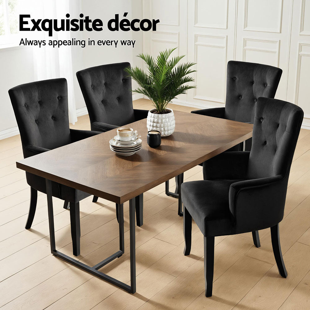 Cayes Velvet Dining Armchairs French Provincial Black Set of 4