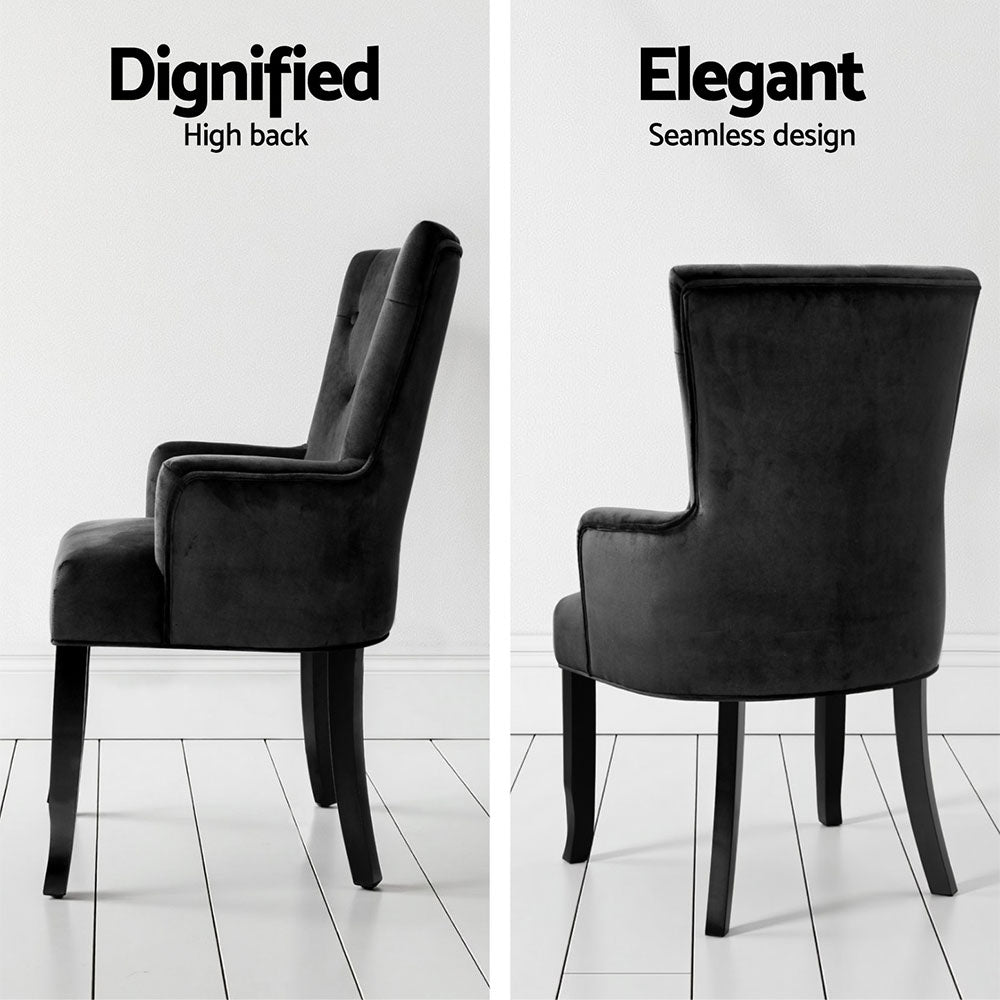 Cayes Velvet Dining Armchairs French Provincial Black Set of 4