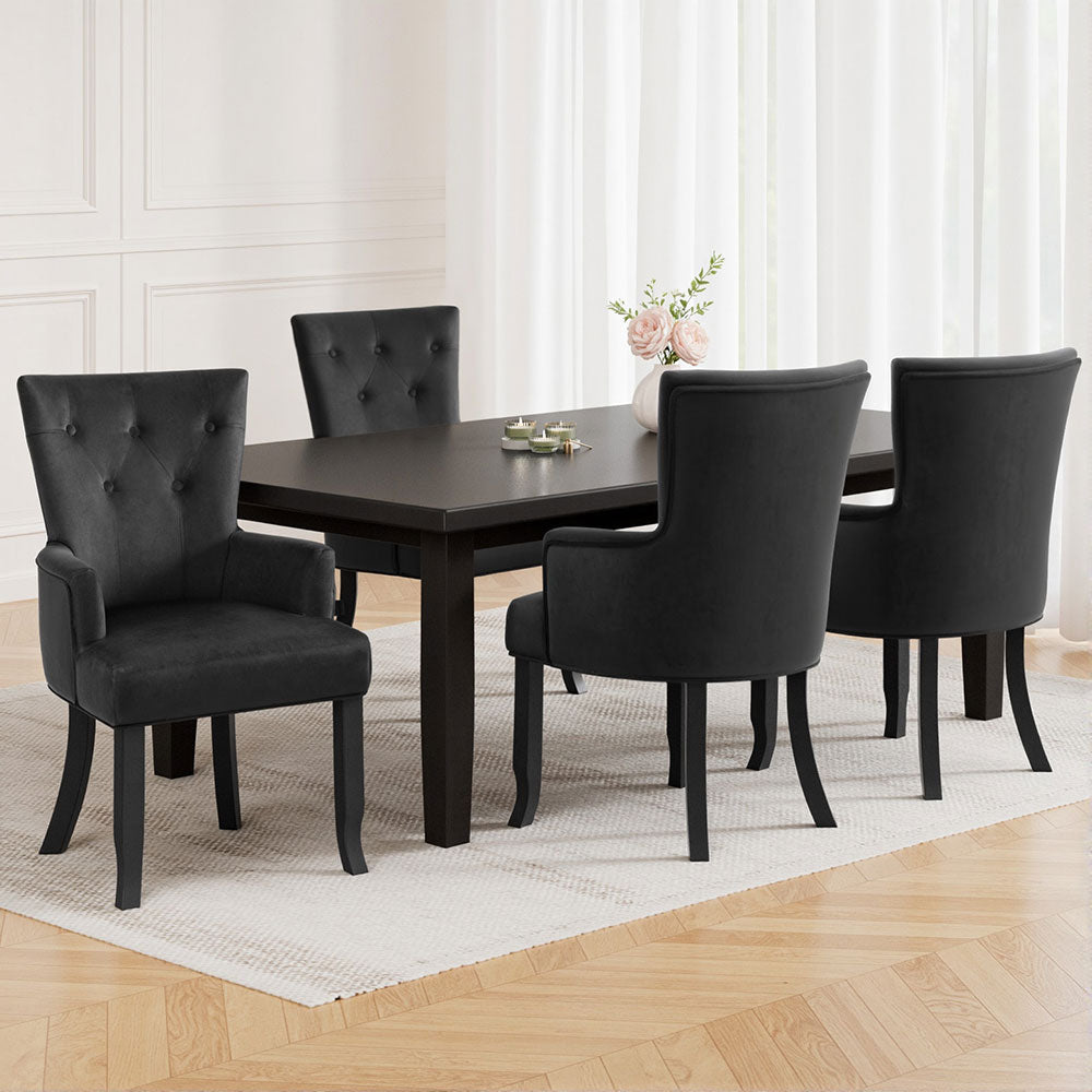 Cayes Velvet Dining Armchairs French Provincial Black Set of 4