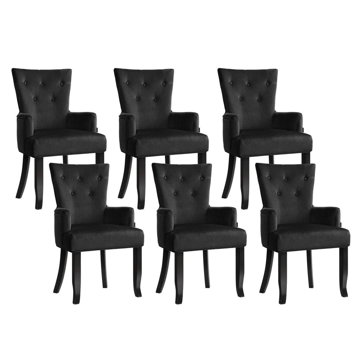 Cayes 6x Dining Chairs Velvet French Provincial Black