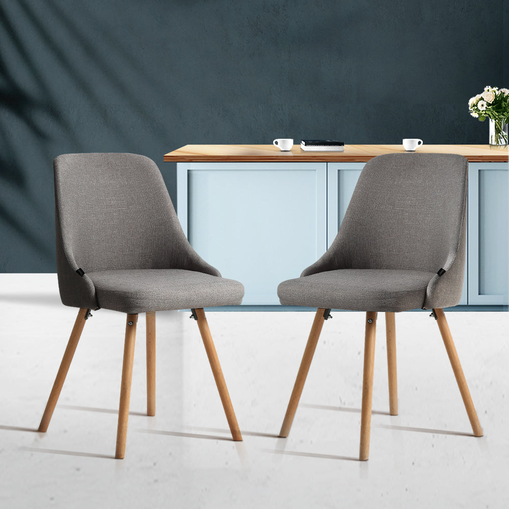 Kalmar Dining Chair Set of 2 Fabric Wooden Grey