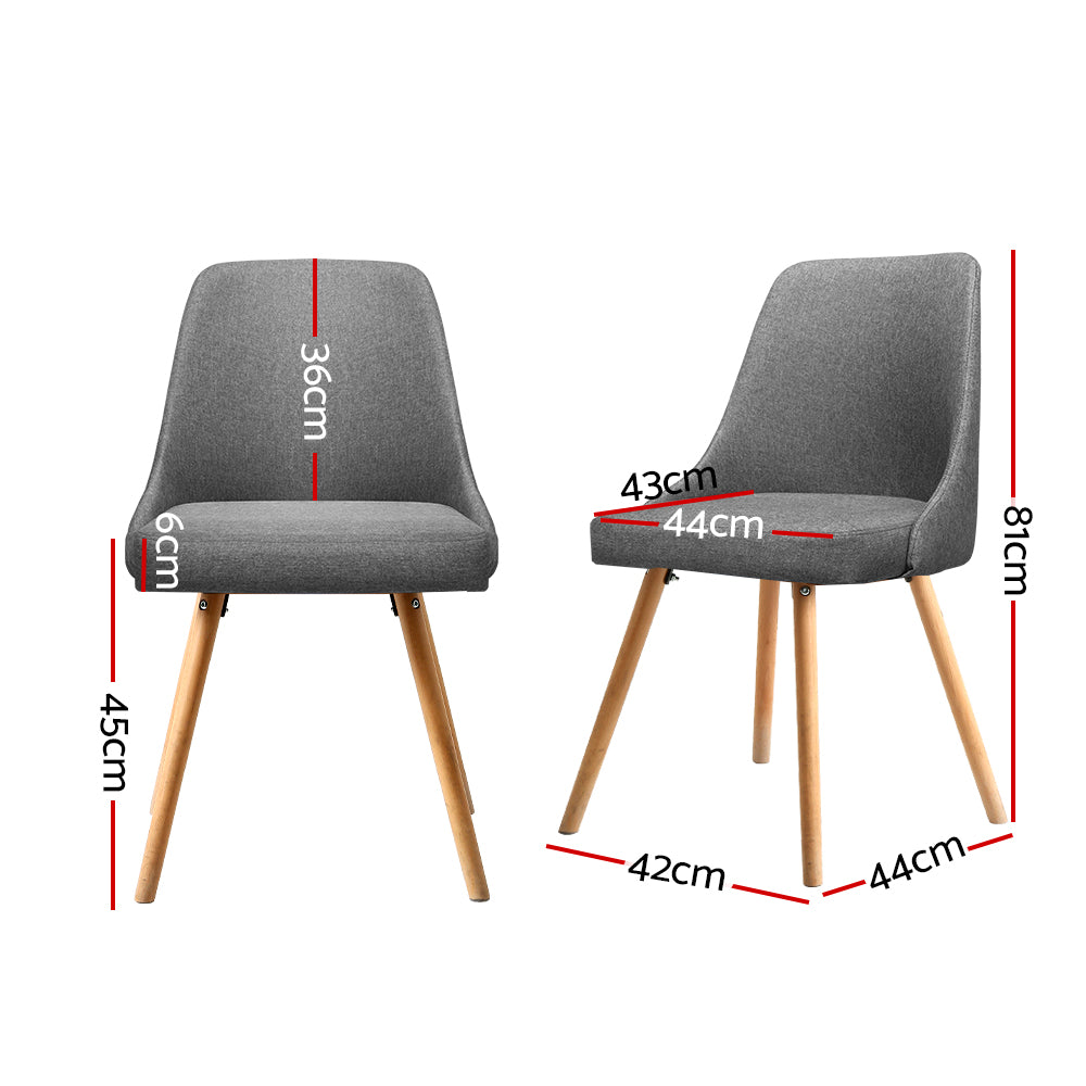 Kalmar Set of 2 Dining Chairs Fabric Wooden Grey