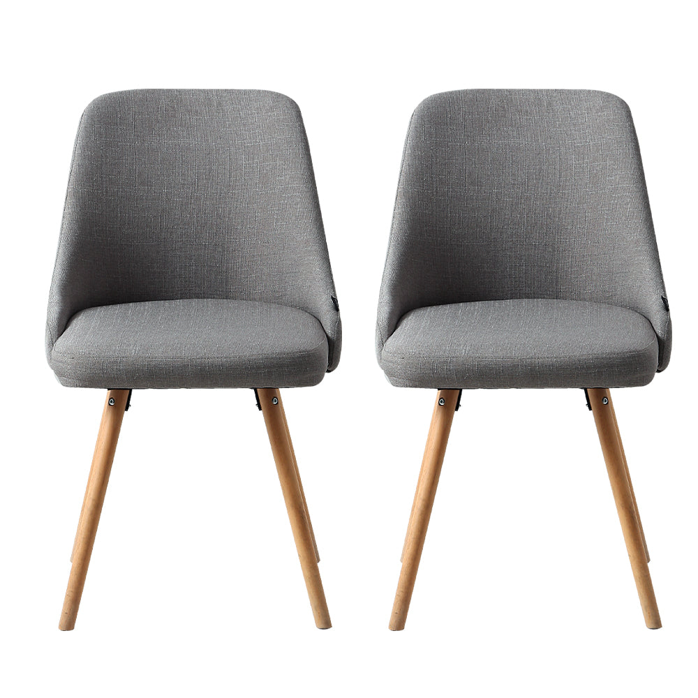 Kalmar Set of 2 Dining Chairs Fabric Wooden Grey