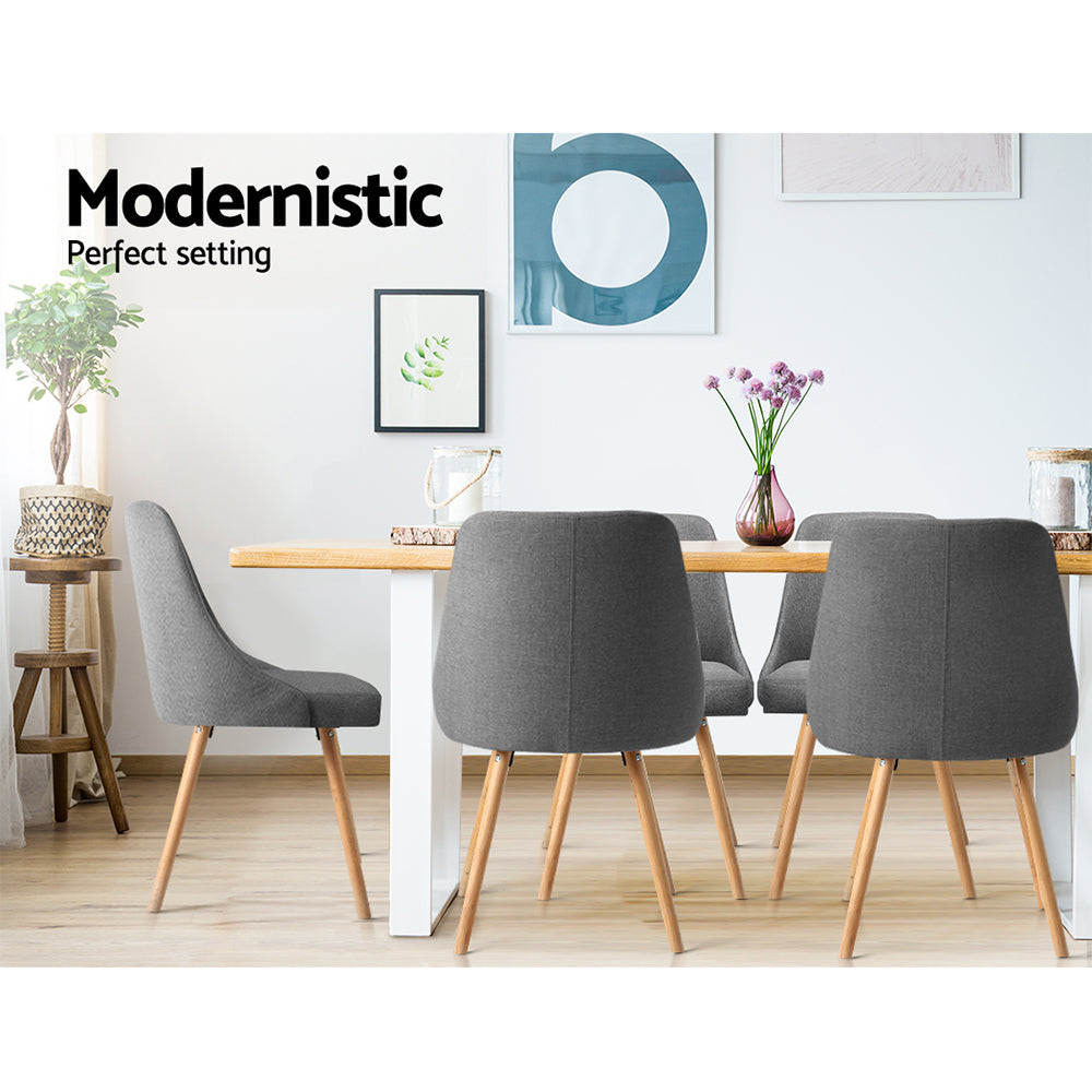 Kalmar Set of 2 Dining Chairs Fabric Wooden Grey