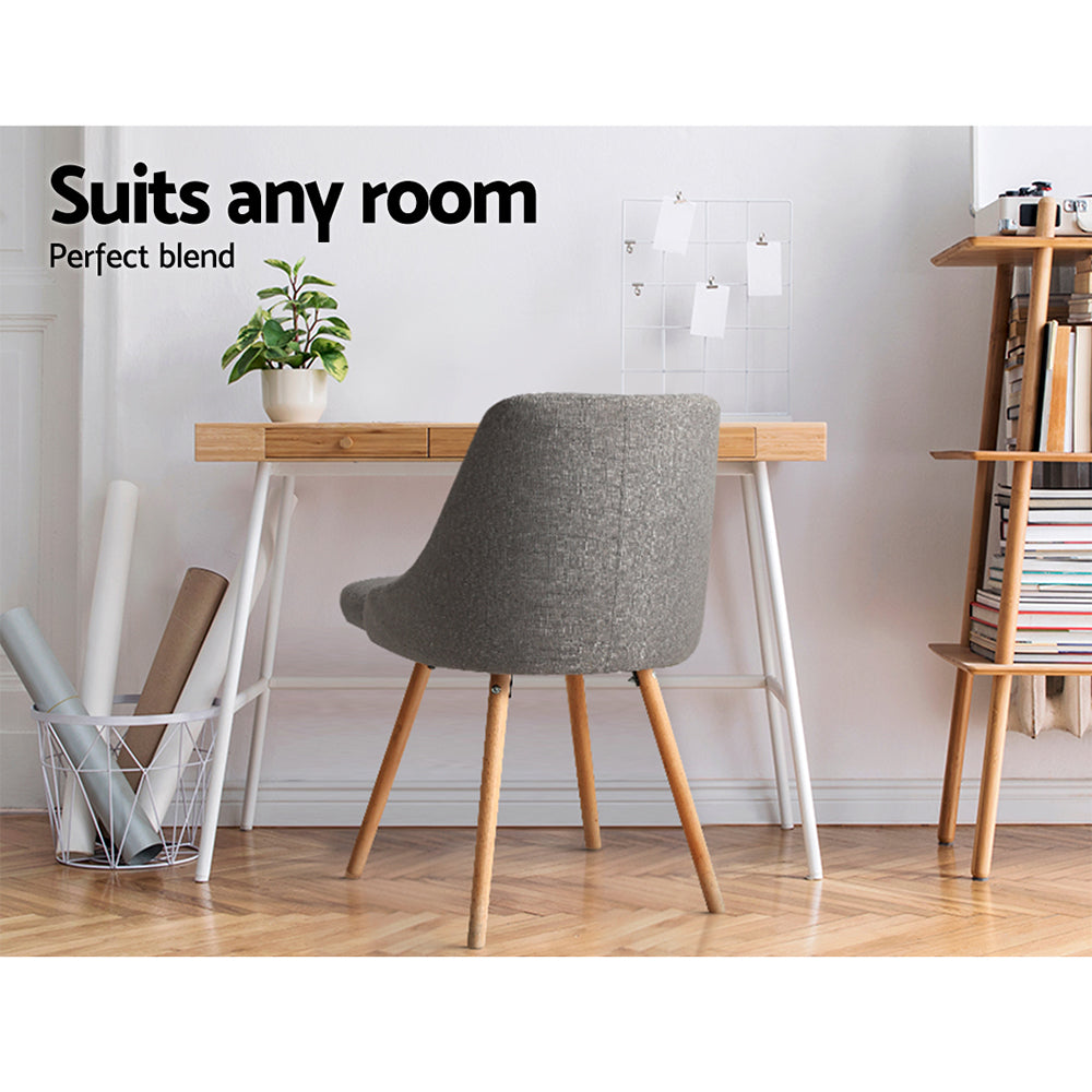 Kalmar Set of 2 Dining Chairs Fabric Wooden Grey